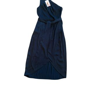 One-Shoulder Navy Wrap Maxi Dress with Self-Tie Waist